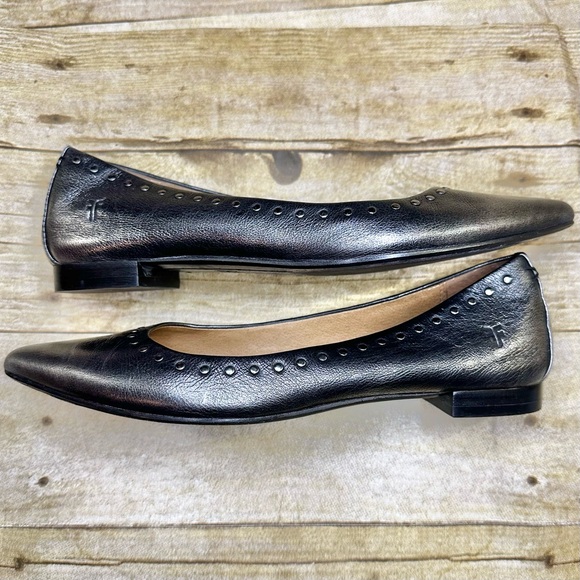 Frye Sienna Micro Studded Metallic Dark Gray Leather Pointed Ballet Flats - Picture 5 of 9